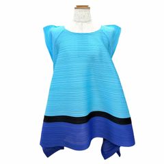 極美品△PLEATS PLEASE プリーツプリーズ イッセイミヤケ PP71-JH573 ノースリーブ バルーントップス チュニック ブルー 3 日本製 正規品