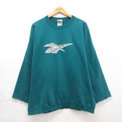 XL/古着 リーボック REEBOK 長袖 スウェット メンズ 90年代 90s ビッグロゴ ししゅう クルーネック USA製 グリーン 26oct02