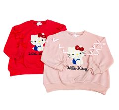 サンリオ　ハローキティ　サガラ刺繡　長袖　スウエット　トレーナー　裏毛　リボン袖　キッズ　ジュニア　子供　女の子　キティ　レッド　ピンク　１００cm　１１０cm　１２０cm　１３０cm　春　夏　秋　冬　服