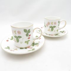 美品 WEDGWOOD ウェッジウッド ワイルドストロベリー コーヒーカップ＆ソーサー 2客 ペア キャン 珈琲 SO4902H1 