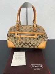 COACH コーチ シグネチャー ハンドバッグ ブラウン キャンバス レザー