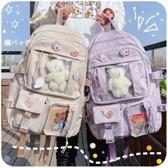 痛バッグ ショルダーバッグ クリアバッグ ビニール ポケット ビニール キャンバス地 軽量 痛バ ガールズ トートバッグ 子供 学生鞄 学生バッグ 学生かばん