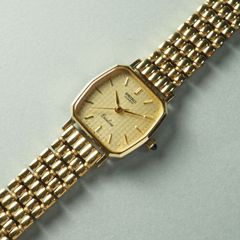 SEIKO セイコー EXCELINE エクセリーヌ 1221-5010 ヴィンテージ 腕時計 ゴールド文字盤 スクエアケース 角型 オールゴールド クォーツ ドレスウォッチ クラシック レトロ アンティーク 華奢 ジュエリーウォッチ ブレスレットウォッチ