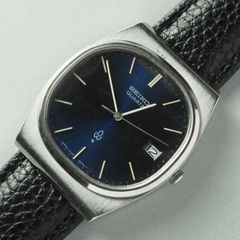 SEIKO セイコー 4122-5020 ヴィンテージ クォーツ 腕時計 ブルー文字盤 ネイビーダイヤル スクエア トノーケース シルバーケース ブラックレザーベルト デイト 日付表示 1970年代風 昭和レトロ アンティーク ドレスウォッチ メンズ