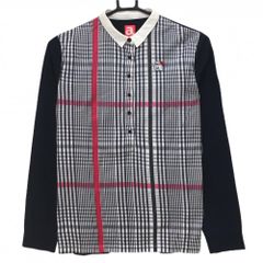 【美品】アルチビオ 長袖ポロシャツ ネイビー×白 前面チェック ロゴワッペン  レディース 38(M) ゴルフウェア archivio