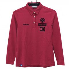 【超美品】アディダス 長袖ポロシャツ ダークピンク×ネイビー 複数ワッペン ウール混 レディース M/M ゴルフウェア adidas