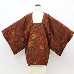 【京松】道行コート ちりめん 花 着物 正絹 身丈約83.5cm 裄丈約63.5cm kyo8z10-1793