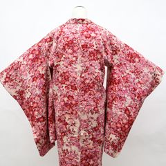 【京松】羽織 アンティーク 羽織紐付き 花 着物 正絹 身丈約99cm 裄丈約62cm kyo8z10-1804