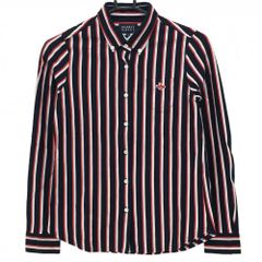 【超美品】パーリーゲイツ 長袖シャツ ネイビー×白 ストライプ ボタンダウン レディース 0(S) ゴルフウェア PEARLY GATES