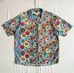 90s　vintage　ヴィンテージ古着　サイケデリック　マルカラー　フラワー　花柄　ボタニカル　総柄　開襟アロハシャツ　オープンカラー　レーヨン　M～L相当　一点物　Y2K　個性派　グランジ　multi flower psychedelic shirt