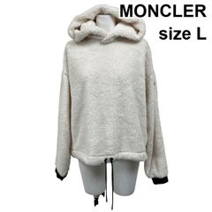●◆ モンクレール MONCLER ボアフリースパーカー 長袖 フード付き バイカラー ドローコード 白 L 11号 レディース S6M175