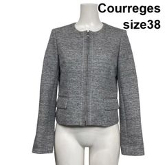 ◇ クレージュ Courreges ノーカラージャケット ブルゾン 長袖 ジップアップ ショート丈 グレー コットン混 38 M 9号 レディース S7A038