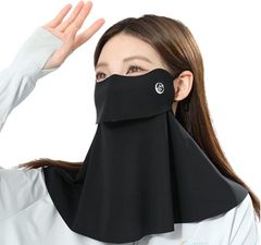YourKit フェイスカバー uvカットマスク 冷感マスク 暑さ対策 日焼け防止 フェイスマスク (ブラック,  長)