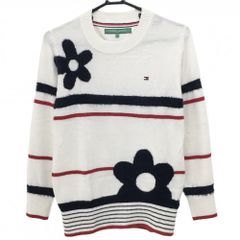 【美品】トミーヒルフィガーゴルフ セーター 白×ネイビー×レッド 前面花柄 ライン レディース L ゴルフウェア Tommy Hilfiger Golf