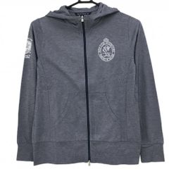 【超美品】ゾーイ ジップパーカー 杢ネイビー×白 ロゴプリント ダブルジップ レディース 38(M) ゴルフウェア ZOY