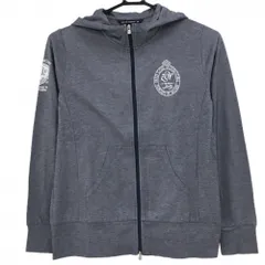 【超美品】ゾーイ ジップパーカー 杢ネイビー×白 ロゴプリント ダブルジップ レディース 38(M) ゴルフウェア ZOY