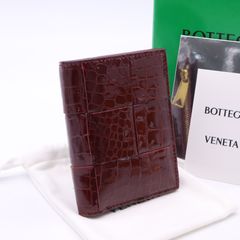 3日以内返品可 美品 BOTTEGAVENETA ボッテガヴェネタ カセット クロコ型押し コンパクトウォレット 706010 二つ折り財布 ボルドー カーフレザー レディース
