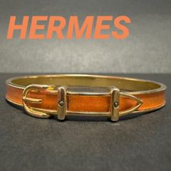 エルメス　HERMES　バングル　ブレスレット　ジャンピング　ベルトモチーフ　GP　メタル　レザー　19.81g　オレンジ　ゴールド