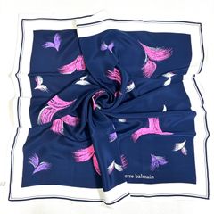 ☆美品 Pierre Balmain アートモチーフ ヴィンテージ シルクスカーフ ネイビー レトロカラー