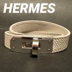 エルメス　HERMES　ブレスレット　ケリードゥブルトゥール　038597CK　□J刻　メタル　レザー　ヴォーエプソン　20.23g　ホワイト　シルバー