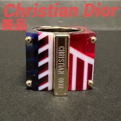 美品　クリスチャンディオール　Christian Dior　指輪　リング　ソルベ　ワイド　プラスチック　GP　メタル　25.88g　レッド　ホワイト　ブルー　ゴールド　M　14.5号
