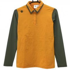 【超美品】デサントゴルフ 長袖ポロシャツ オレンジ系×カーキ系  レディース M ゴルフウェア DESCENTE