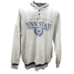 80~90's/80~90年代 ヴィンテージ SPORTSWEAR カレッジ USA製 ペンシルベニア州立大学 ハーフボタン トレーナー フロントプリント オーバーサイズ ビッグシルエット USA製 XL ホワイトグレー