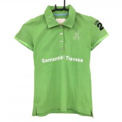 【美品】サマンサタバサUNDER25 半袖ポロシャツ ライトグリーン 襟裏ピンク ベア レディース S ゴルフウェア Samantha Thavasa