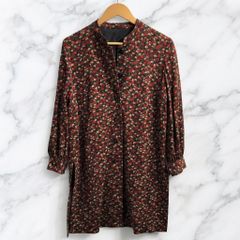 【美品】vintage レトロ スタンドカラー 花柄 総柄 ロングコート アウター 秋服