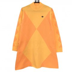 【超美品】フィドラ ニットワンピース イエロー系×オレンジ アーガイル柄 ロゴワッペン レディース M/M ゴルフウェア FIDRA