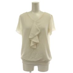 グリーンレーベルリラクシング ユナイテッドアローズ green label relaxing ブラウス カットソー 半袖 フリル Vネック オフホワイト /GG ■KC