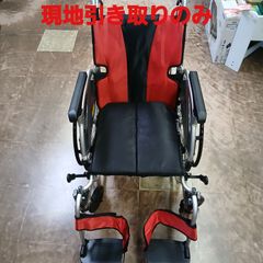 現地引取 MiKi ミキ 軽量簡単モジュール車いす 自走式 MEF-22 レッド×ブラック ke1009-32 K