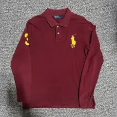 (L) ポロ ラルフローレン 長袖 カラーTシャツ バーガンディ ビックポニー