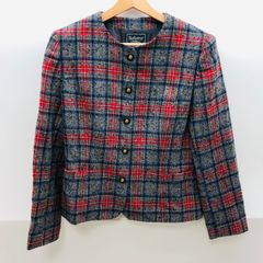 Burberrys レディース ツイード ノーカラー ジャケット 9号 赤 チェック ウール バーバリーズ 
H-UWAW26-3216