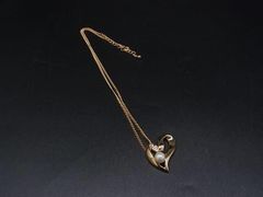 ■美品■ BALMAIN バルマン パール ハート ネックレス ペンダント アクセサリー レディース ゴールド系 ジュエリー 普段使い 中古 DQ2073