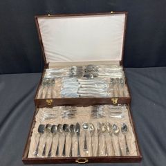 V257 カトラリーセット ディナーセット 木箱入り 豪華 カトラリー スプーン フォーク ナイフ 未使用品 状態S テーブルウェア Cutlery Set Wooden Box Dinner Unused S
