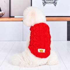 犬服 秋冬 ボア もこもこ ケーブル編み 暖かい プルオーバー レッド M L XL ペット服 ドッグウェア 防寒