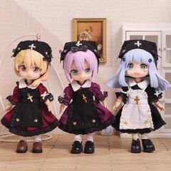 ドール本体などは含まぶるれませ オビツ11ドール服 ob11 メイド風ワンピース3点セット 撮影小物 ぬい撮り 人形用 オビツ11 12分ドール 12分の1 ねんどろいどどーる 女の子 かわいい おしゃれ 可愛い お洒落 萌え 個性風 3点セット
