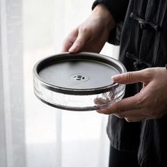 耐熱硝子 茶盤 茶こぼし ガラス 建水 けんすい 水盂 茶承　トレイ トレー　煎茶　中国茶 台湾茶 中国茶器 茶道具 ph109