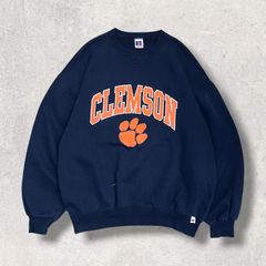 90s USA製 RUSSELL ATHLETIC ラッセルアスレチック CLEMSON クレムソン大学 カレッジスウェット L ネイビー タイガーポー ロゴ 古着
