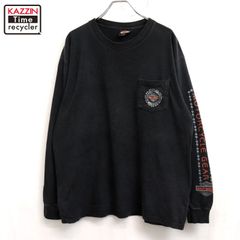 00s USA製 HARLEY DAVIDSON モーターサイクル バイカー 袖プリント 長袖Ｔシャツ メンズ 表記XLサイズ