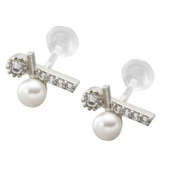 【シルバー × ピアス】[Cream dot. クリームドット公式] ピアス レディース   ポスト レジン ニッケルフリー ビジュー バー パール 小粒  