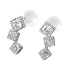 【シルバー × ピアス】[Cream dot. クリームドット公式] ピアス レディース   ポスト レジン ニッケルフリー スクエア ビジュー ミル打ち 3連  