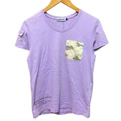 アヴィレックス AVIREX Tシャツ カットソー 切替 ポケット 英字 プリント 半袖 丸首 S ラベンダー 紫 /HT ■GY50