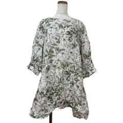 アズノウアズ as know as シェイド Shade チュニック 麻 リネン LL マルチカラー 花柄 ボートネック 七分袖 /ST ■GY19