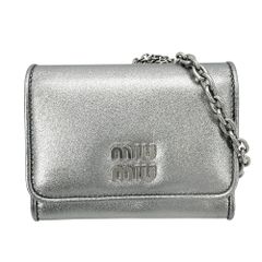 ミュウミュウ ショルダーバッグ レディース コインケース チェーン 肩掛け 斜め掛け MIUMIU 5MR030 レザー シルバー シルバー金具【中古品】