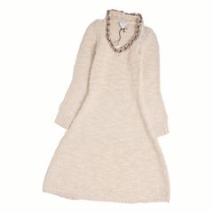 極美品 ボッテガヴェネタ BOTTEGAVENETA ダニエルリー期 2020年 ワンピース ニット 長袖 ロングスリーブ チェーン トップス イタリア製 レディース S ウール ホワイト 古着