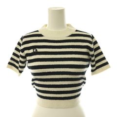 ダーリッチ Darich バックリボンパイルニットトップス セーター 半袖 ボーダー F アイボリー 黒 ブラック /NR ■OS