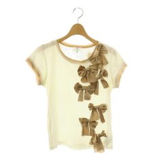 ランバンオンブルー LANVIN en Bleu リボン カットソー Tシャツ サテン バイカラー 38 白 ホワイト ベージュ /CX ■OS