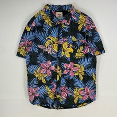 古着 リーバイス Levi's 半袖シャツ ハワイアン ボタニカル 胸ポケット ショートスリーブ 2XL  ブラック系 総柄 メンズ